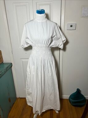 TOIT VOLANT White Cotton Midi Dress Smocked Women’s XS S
